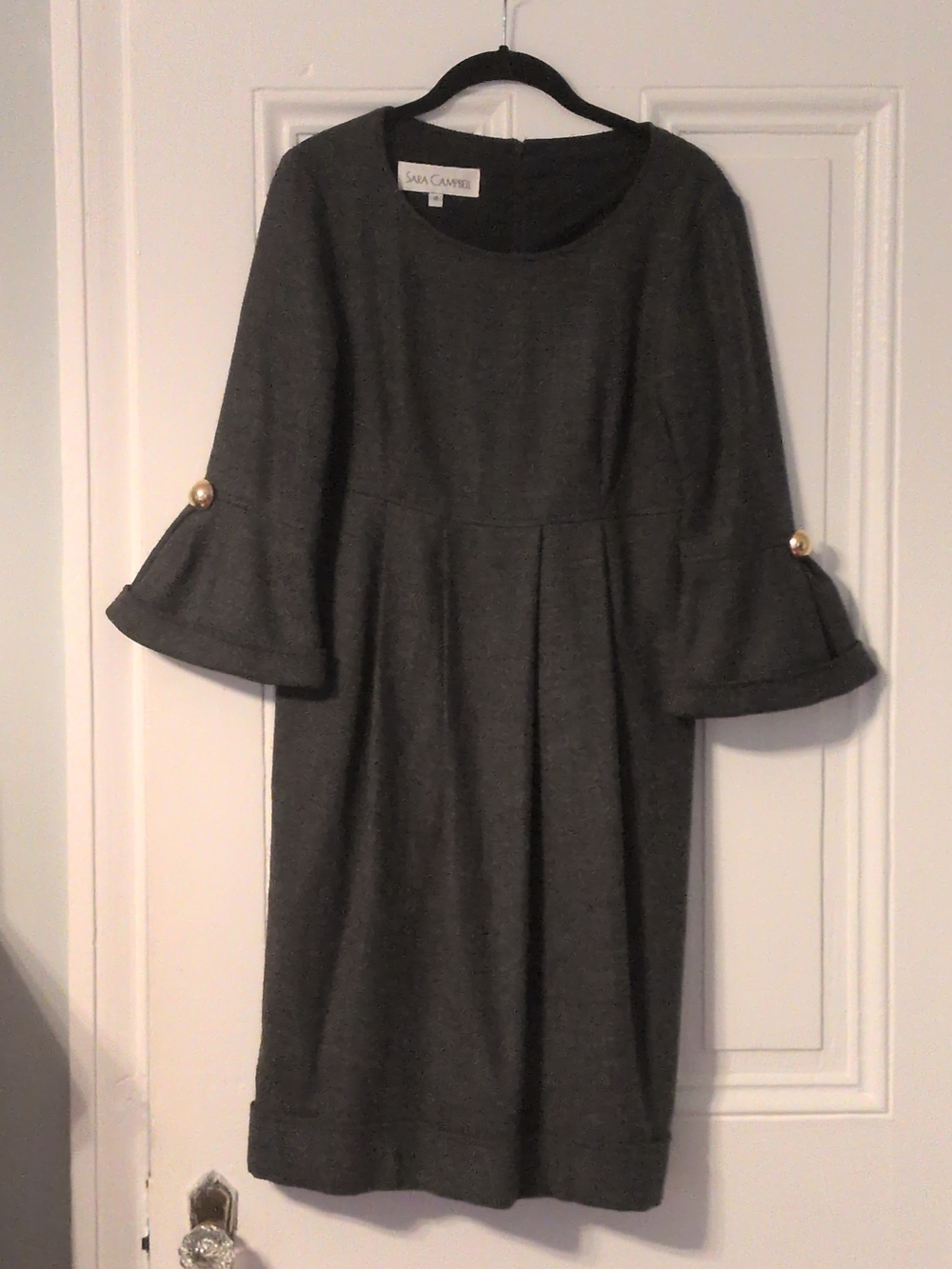 Sara Campbell Gray Wool Tweed Blend Bell Sleeve Size 4 Fully Lined Knee Length